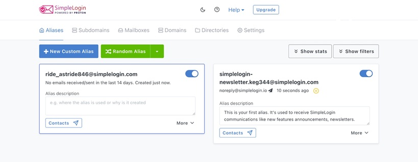 SimpleLogin email forwarding service with alias protection