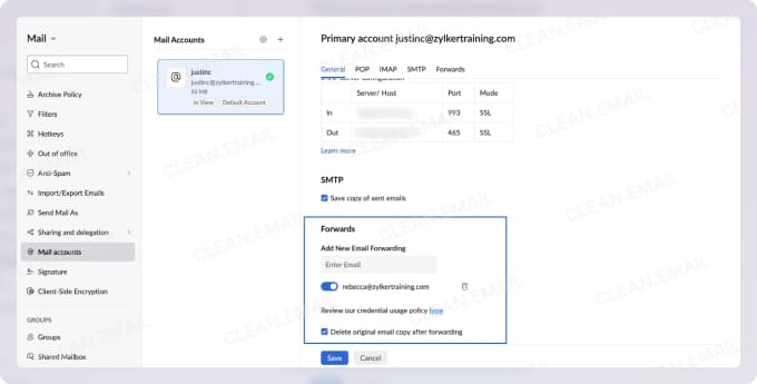 Zoho Mail hosting service with email forwarding features