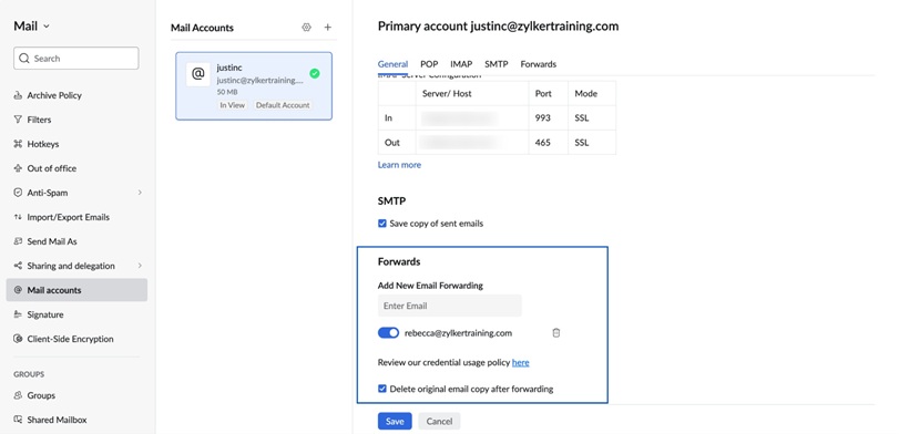 Zoho Mail hosting service with email forwarding features