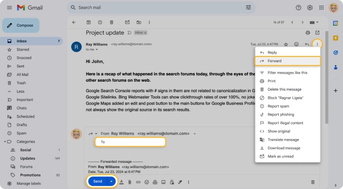 How to forward an email in Gmail