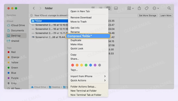 How to send a desktop folder via email?