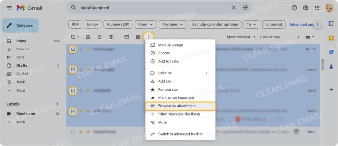 How to forward a message as an attachment