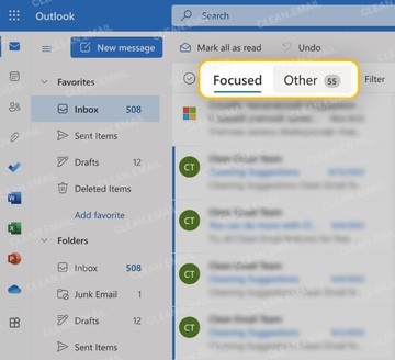 Outlook Focused Inbox with Focused and Other tabs