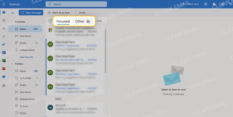 Outlook Focused Inbox with Focused and Other tabs