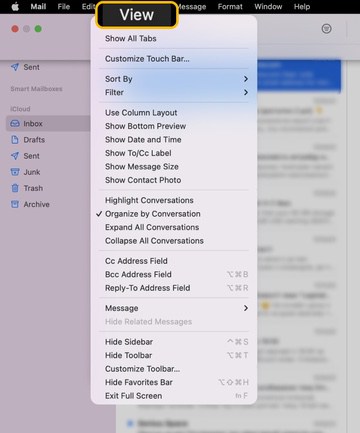iCloud Mail column layout for sorting emails