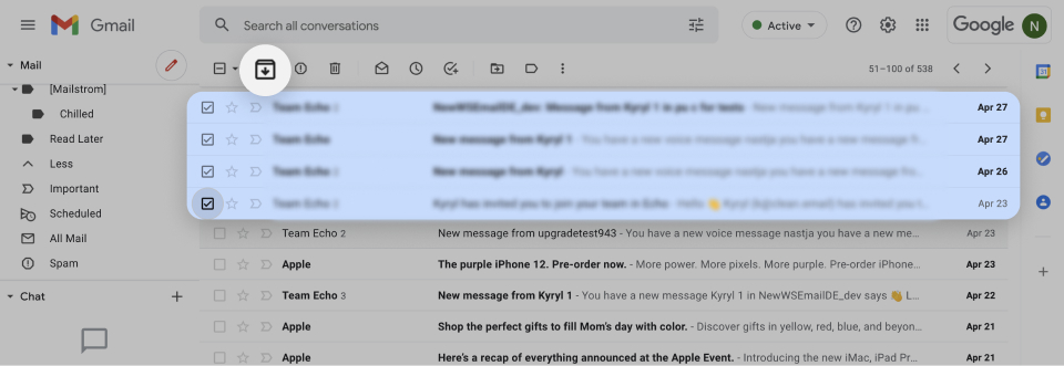 Archive button in Gmail on desktop and mobile