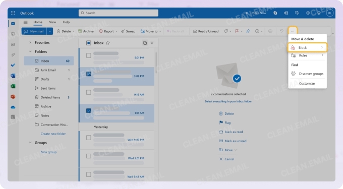 Block sender option in Outlook