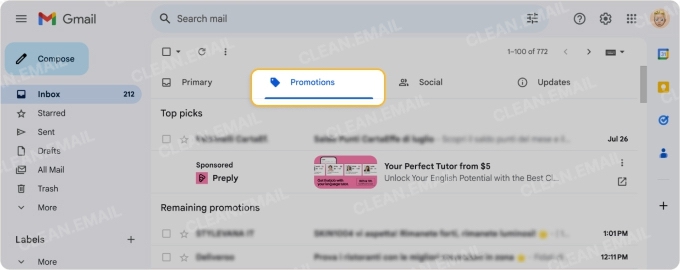 Gmail Categories for organizing emails by type