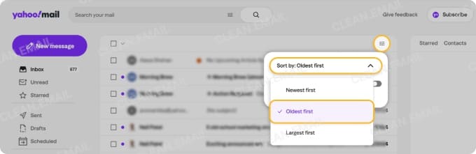 Sort Yahoo emails by age or size and bulk delete unwanted messages