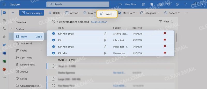 Outlook Sweep and Cleanup tools for managing emails