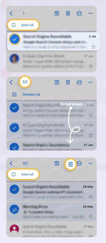 Bulk archive and delete options in Gmail
