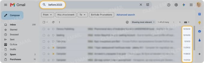 How to find and delete emails before 2023 in Gmail or Outlook (example)
