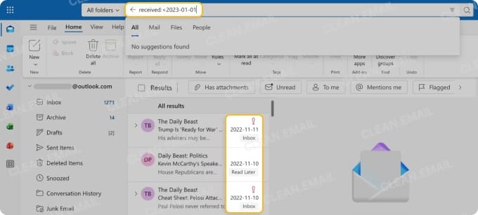 In Outlook, use received:<2023-01-01