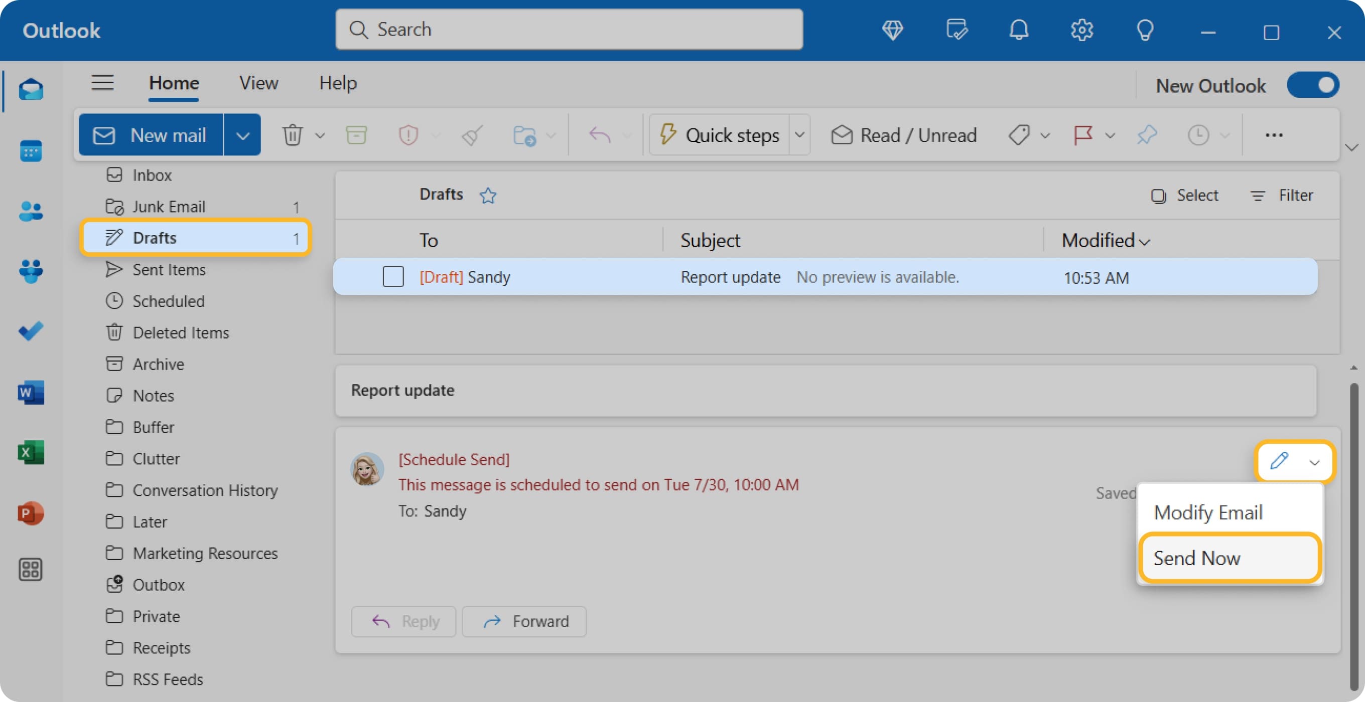 how do i know if a scheduled email was sent in outlook