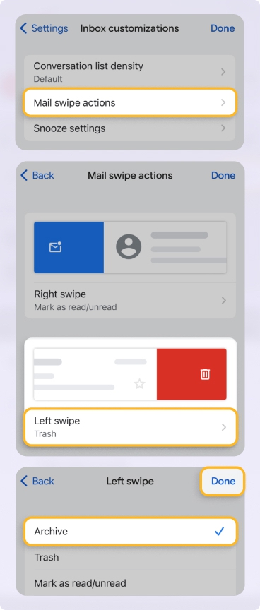 Set up swipe gestures