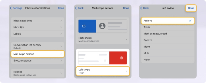 Set up swipe gestures