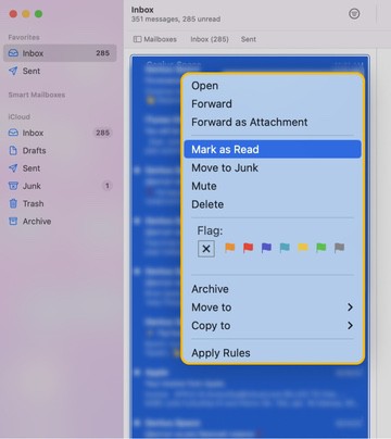 Mark all emails as read in Mail app