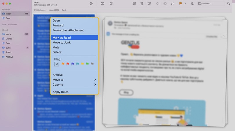 Mark all emails as read in Mail app