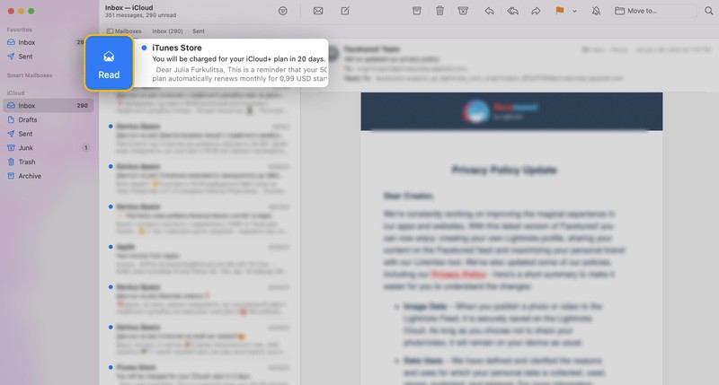 Mark emails as read in Mail app