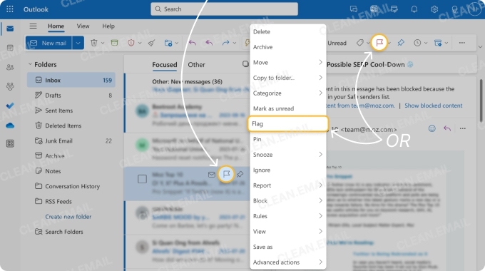 Sort messages into groups with flags in Outlook