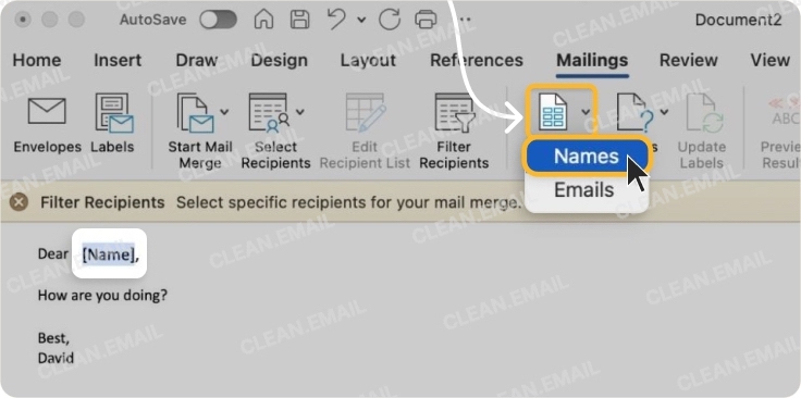Use Greeting Line and Merge Fields to personalize emails