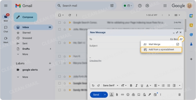 Connect a spreadsheet to Gmail to use recipient data