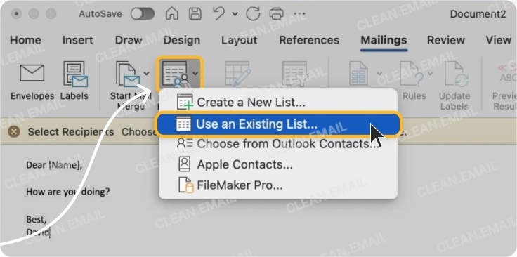 Click on Select Recipients and choose from the available options