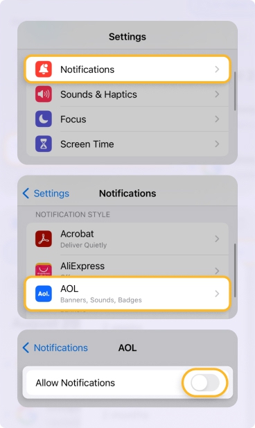 Turn off the toggle for Allow Notifications