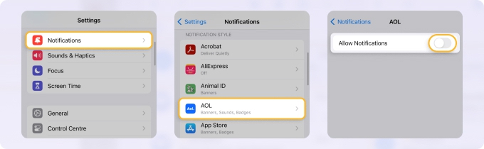 Turn off the toggle for Allow Notifications