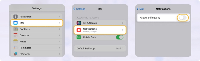 Turn off the toggle switch Allow Notifications