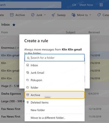 Set up rules to move, mark, categorize, delete, or archive emails