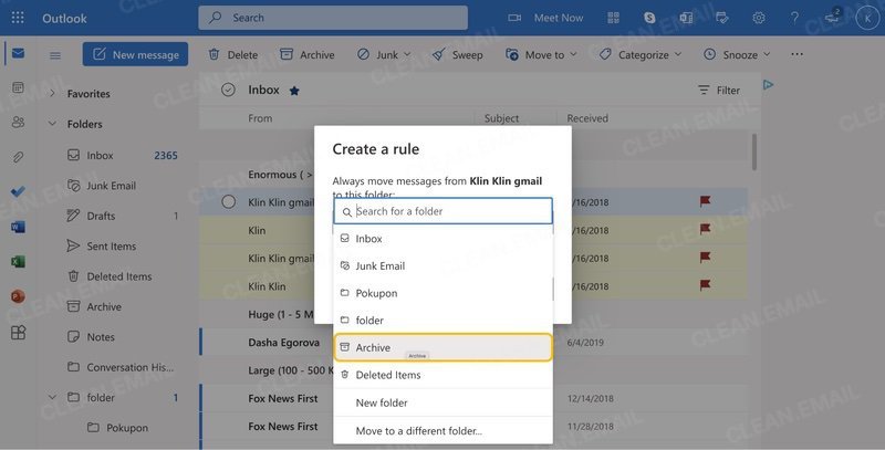 Set up rules to move, mark, categorize, delete, or archive emails