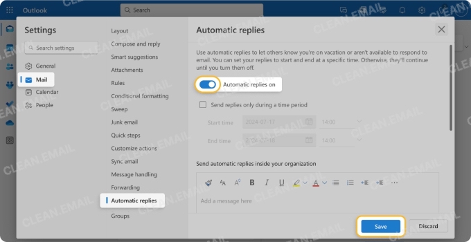 Set up automatic replies to confirm message receipt