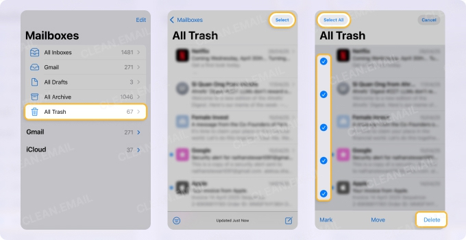 Apple Mail app for cleaning up an iPhone mailbox