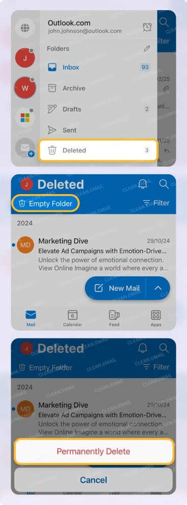 Outlook mailbox cleanup on mobile