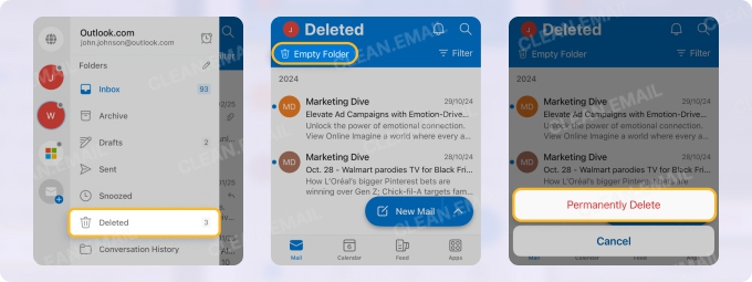 Outlook mailbox cleanup on mobile
