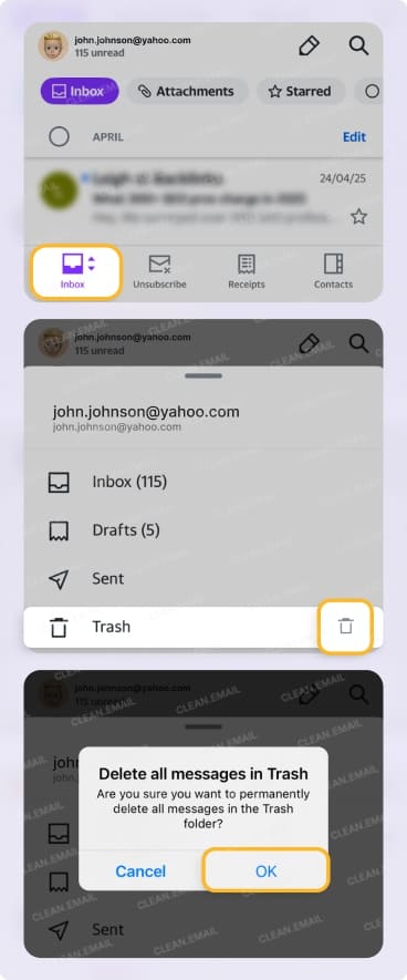Yahoo Mail app for cleaning up an mobile mailbox
