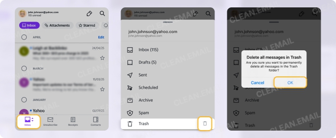 Yahoo Mail app for cleaning up an mobile mailbox