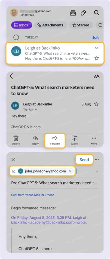 How to forward Yahoo email via the mobile app