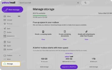 Check Yahoo Mail storage on the web