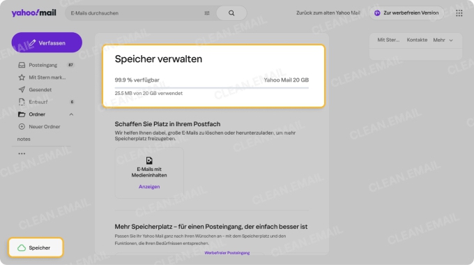Speicherlimit in Yahoo Mail prüfen