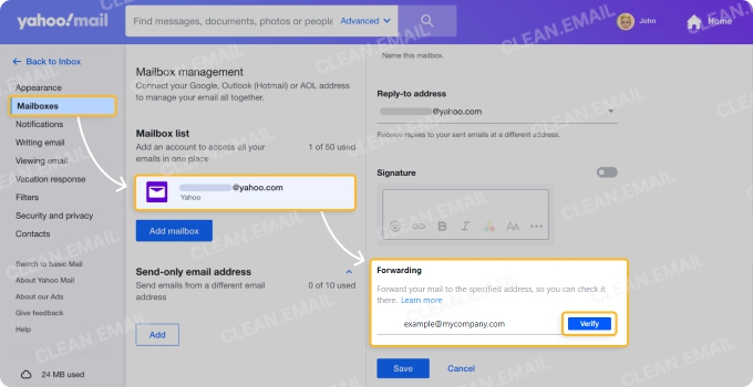 Yahoo Mail automatic forwarding
