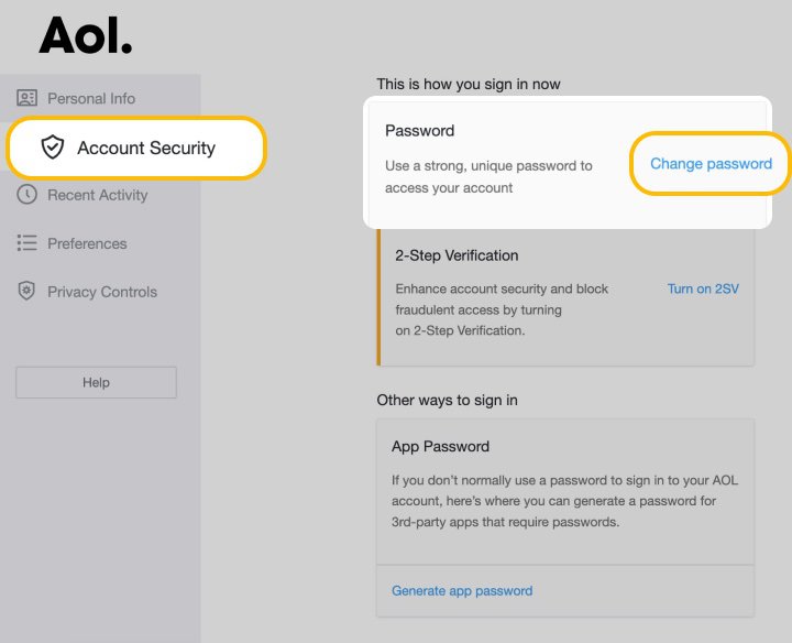 how to change aol email password on android phone