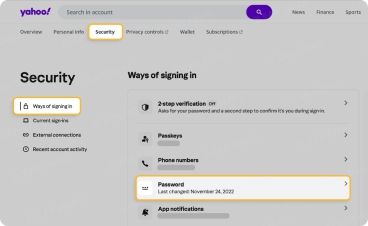 Change Yahoo password on computer