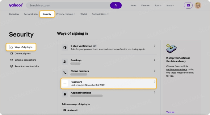 Change Yahoo password on computer