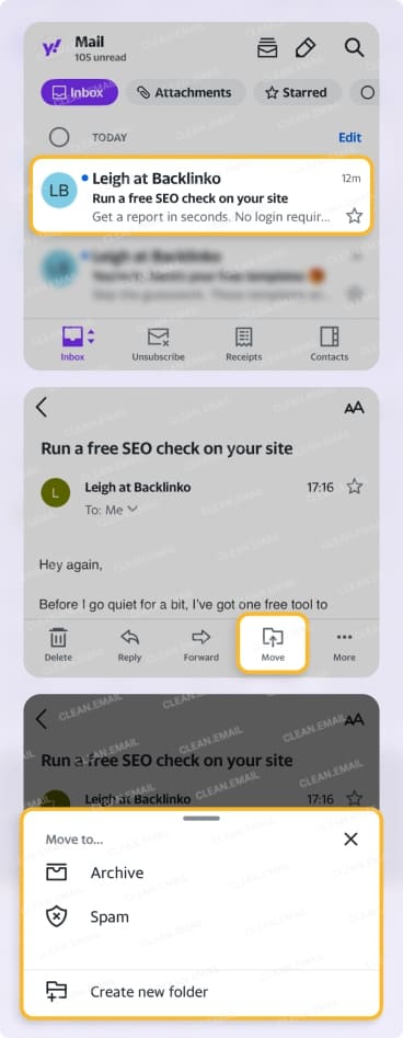 How to move emails to folders in Yahoo Mail on iPhone