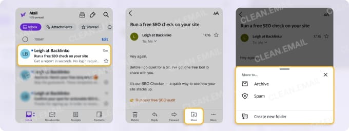 How to move emails to folders in Yahoo Mail on iPhone
