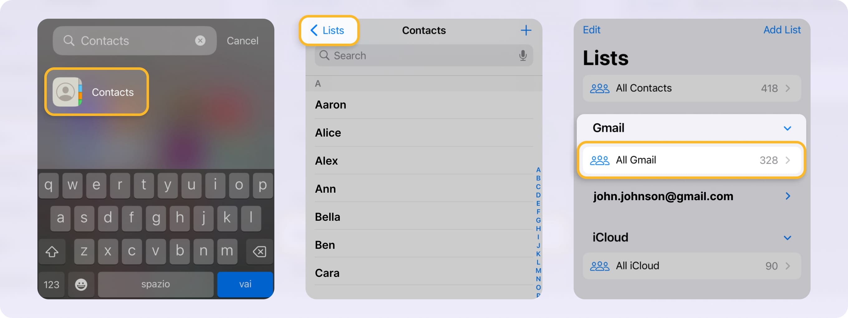 how to see all email contacts in gmail