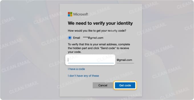 Choose verification method and get security code