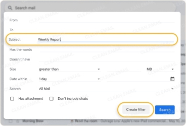Create a Gmail filter based on message criteria